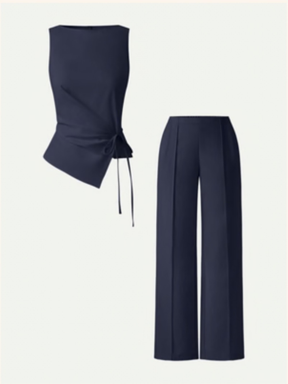 OGL 2Pcs Set Boatneck Waist-Defined Top & Pintuck Wide Leg Pant